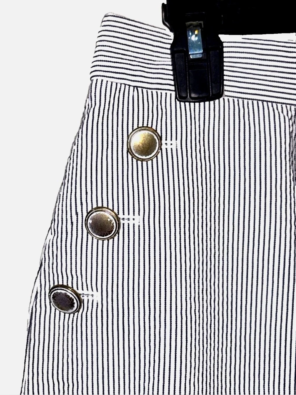 J.Crew Seersucker Nautical Mini Skirt Size 4 Black White Sailor Button